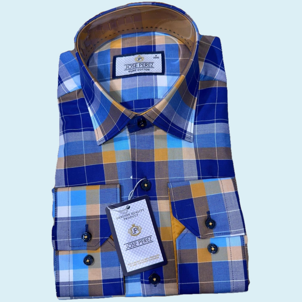 a well folded blue checked shirt