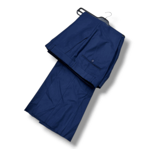 a pair of deep navy official trousers on the white background