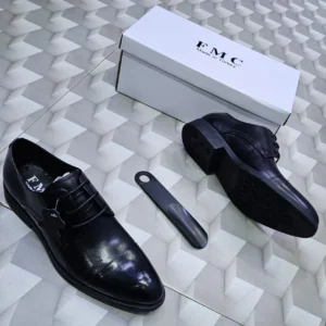 Men’s rubber sole leather shoes, cap-toe lace-up shoes with durable rubber sole for office and formal wear