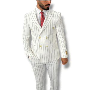 a gentleman wearing a classic pinstripe double-breasted suit
