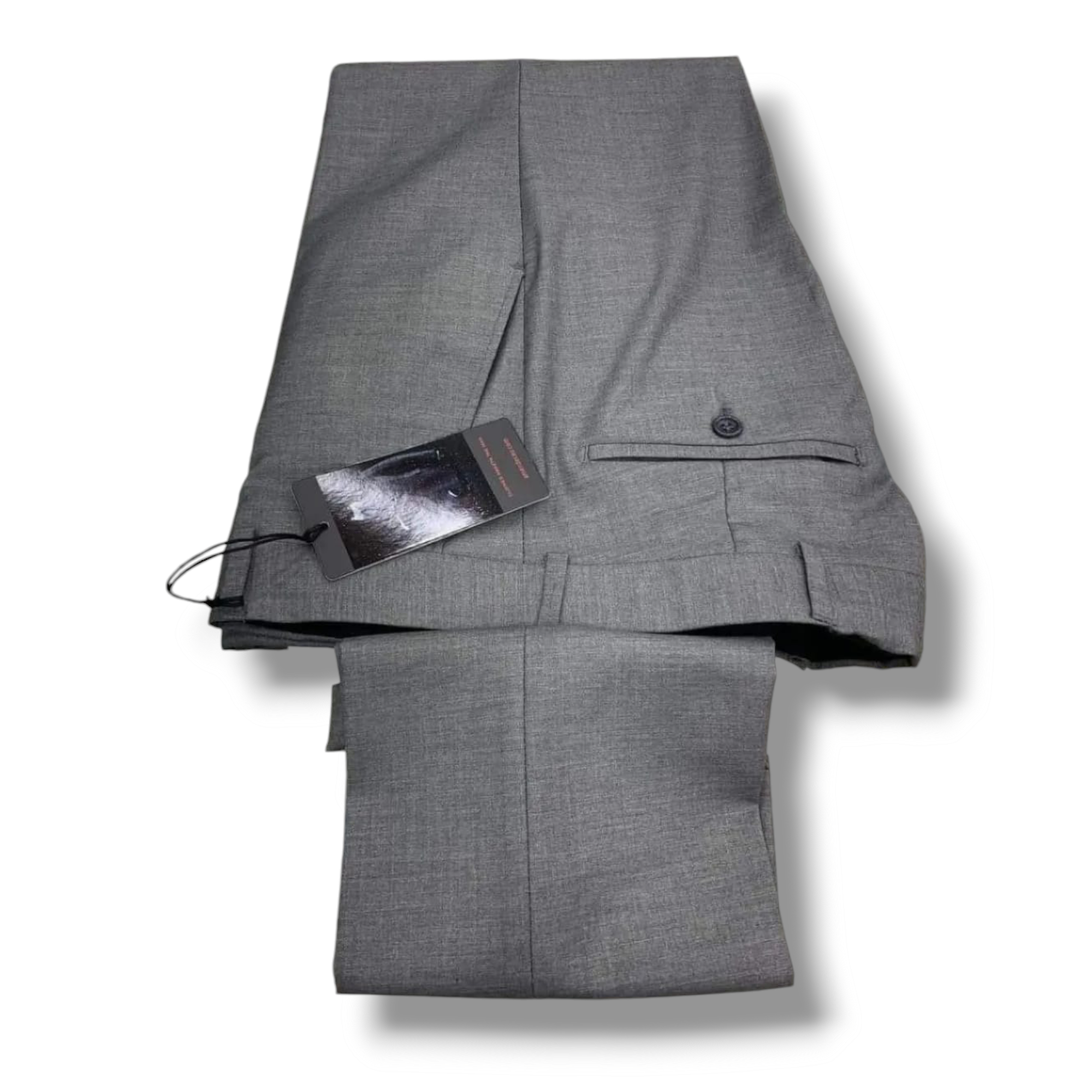 a pair of medium grey official trousers on the white background